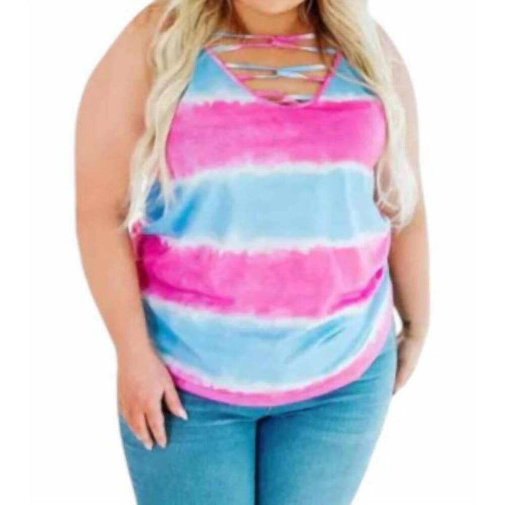 NEW GLITZY GIRLZ BOUTIQUE read my heart tank top - plus in pink/blue